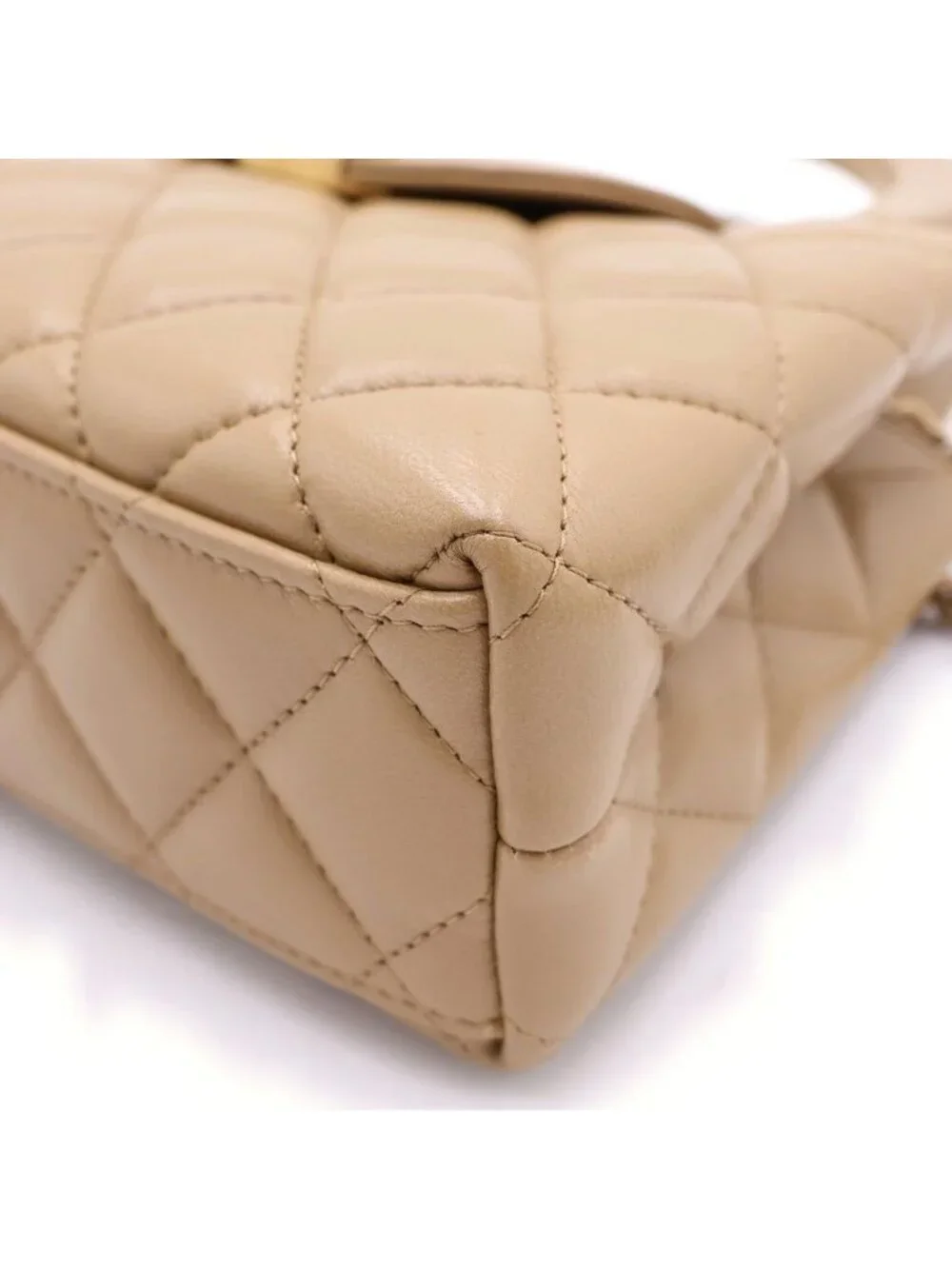 Chanel Quilted Mini Shopping Lambskin Gold Chain Shoulder Bag Plate Beige